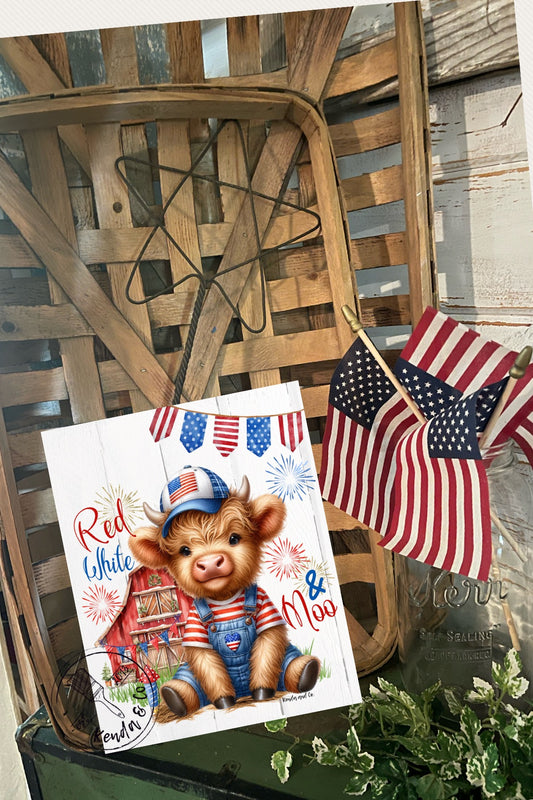 Red white and moo patriotic cow canvas print