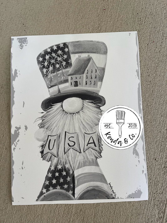 Patriotic gnome pre drawn canvas with tutorial 🇺🇸